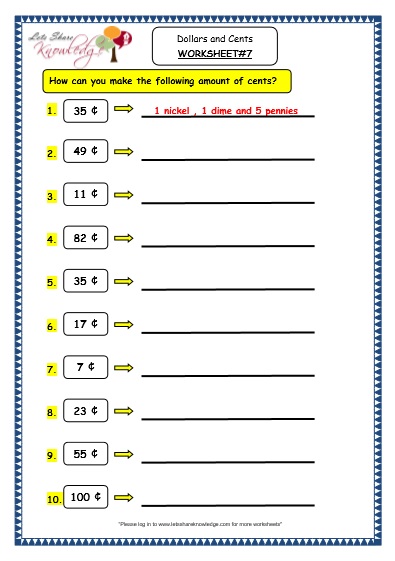  Dollars and Cents Worksheet