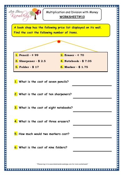  Multiplication and Division with Money Worksheet