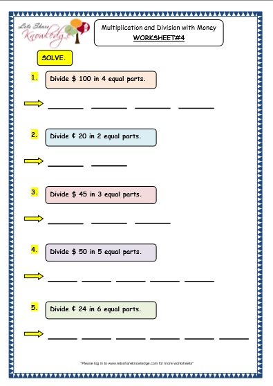  Multiplication and Division with Money Worksheet 