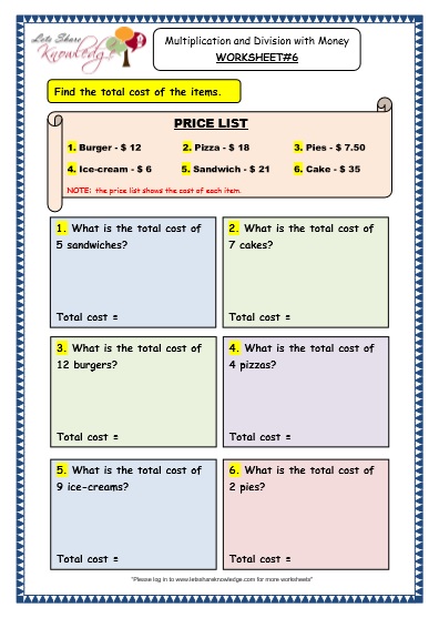 Money Multiplication And Division Worksheets