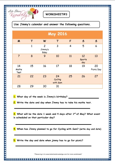 Grade 3 Maths Worksheets: (9.3 Problem Solving With Calendars) – Lets ...