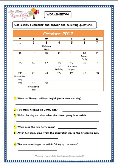  Problem Solving with Calendars Worksheet 