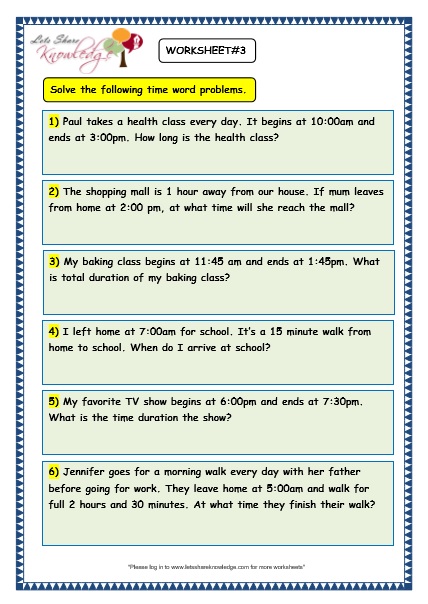  Time Problems Worksheets