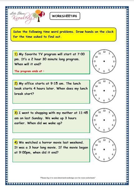 Grade 3 Maths Worksheets: (8.5 Time Problems)
