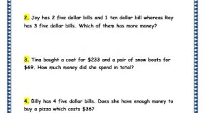 Grade 3 Maths Worksheets: (10.5 Word Problems on Money)