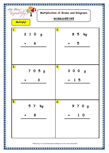  Multiplication of Grams and Kilograms Worksheet