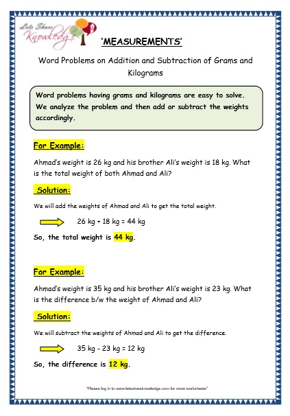  Word Problems on Grams and Kilograms