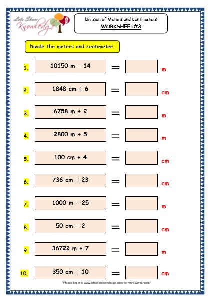  Division of Meters and Centimeters Worksheets
