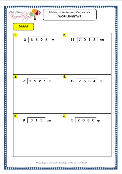  Division of Meters and Centimeters Worksheet