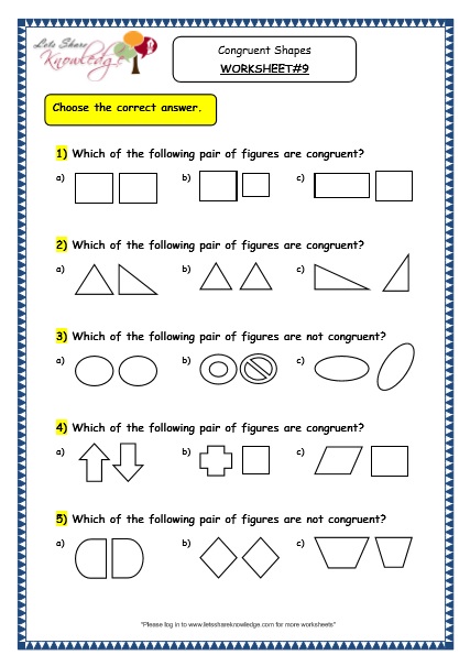 Grade 3 Maths Worksheets: (14.5 Geometry: Congruent Shapes)