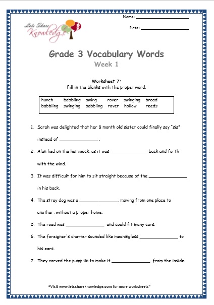 Free Year 3 English Worksheets With Answers