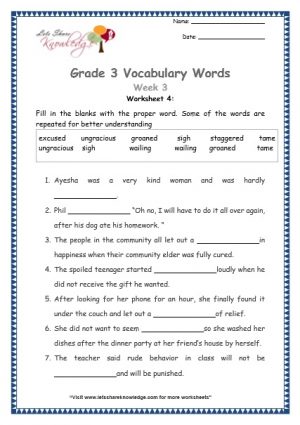 Grade 3: Vocabulary Worksheets Week 3