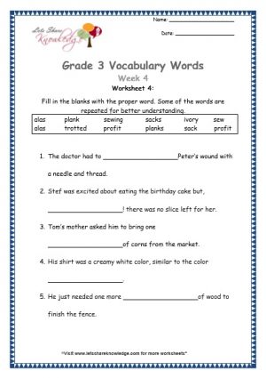 Grade 3: Vocabulary Worksheets Week 3