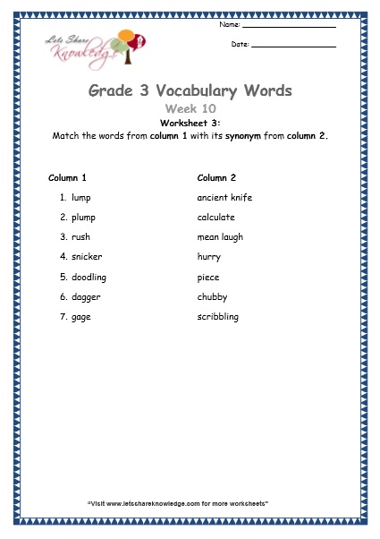  grade 3 vocabulary worksheets Week 10 worksheet 3