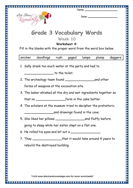  grade 3 vocabulary worksheets Week 10 worksheet 4