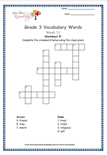 Grade 3: Vocabulary Worksheets Week 11 – Lets Share Knowledge