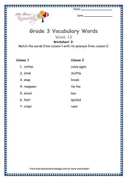 grade 3 vocabulary worksheets Week 12 worksheet 3