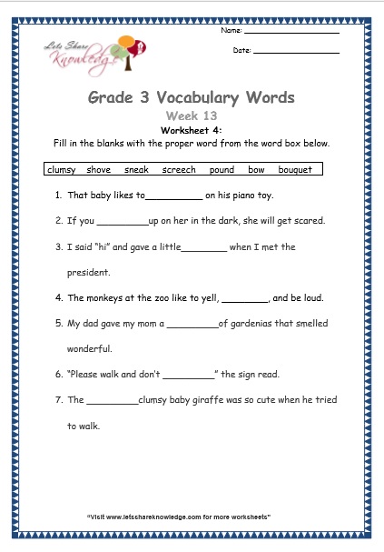  grade 3 vocabulary worksheets Week 13 worksheet 4