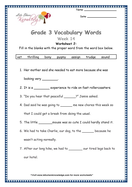 grade 3 vocabulary worksheets Week 14 worksheet 1