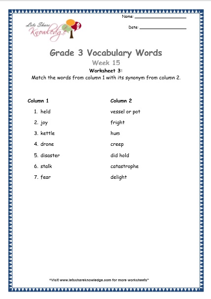  grade 3 vocabulary worksheets Week 15 worksheet 3