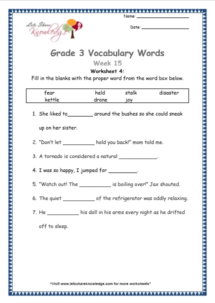  grade 3 vocabulary worksheets Week 15 worksheet 4