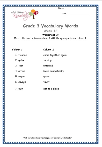  grade 3 vocabulary worksheets Week 16 worksheet 3