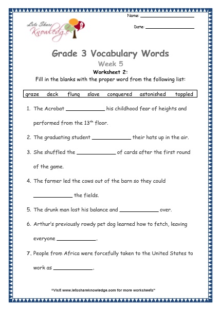 grade 3 vocabulary worksheets Week 5 worksheet 1