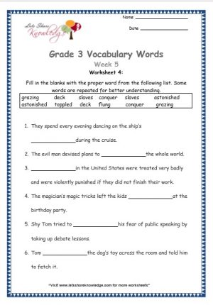 Grade 3: Vocabulary Worksheets Week 5