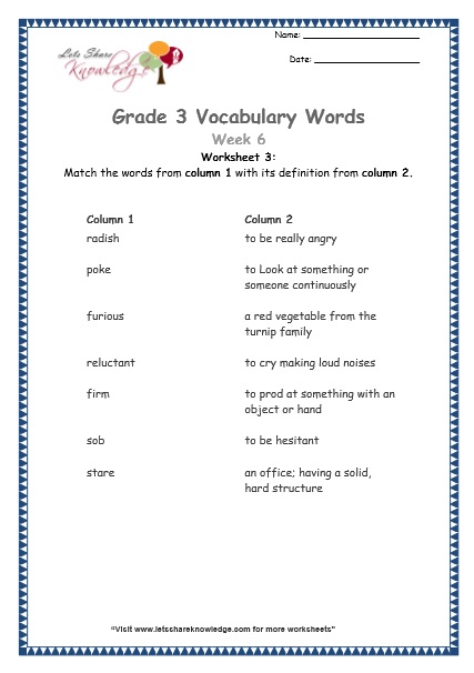  grade 3 vocabulary worksheets Week 6 worksheet 3