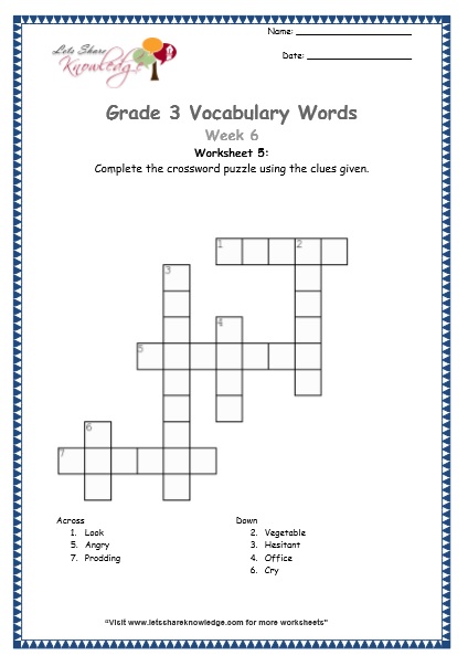  grade 3 vocabulary worksheets Week 6 worksheet 5