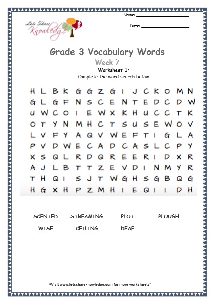 grade 3 vocabulary worksheets Week 7 worksheet 1