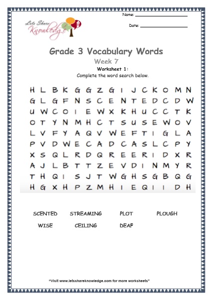 grade 3 vocabulary worksheets week 7 lets share knowledge