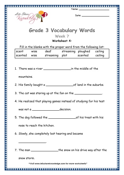  grade 3 vocabulary worksheets Week 7 worksheet 4