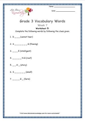 Grade 3: Vocabulary Worksheets Week 7