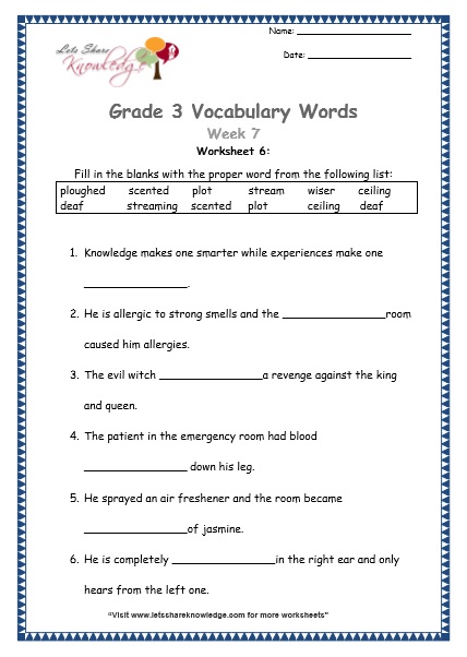  grade 3 vocabulary worksheets Week 7 worksheet 6