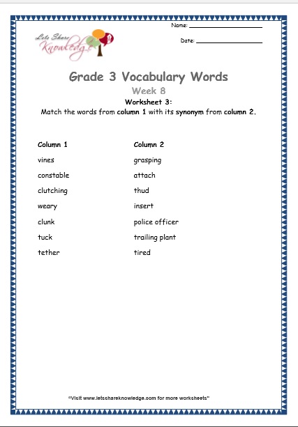  grade 3 vocabulary worksheets Week 8 worksheet 3