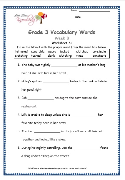  grade 3 vocabulary worksheets Week 8 worksheet 6