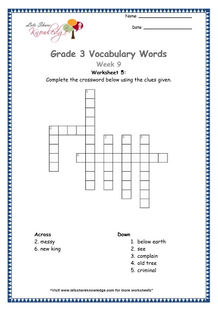  grade 3 vocabulary worksheets Week 9 worksheet 5