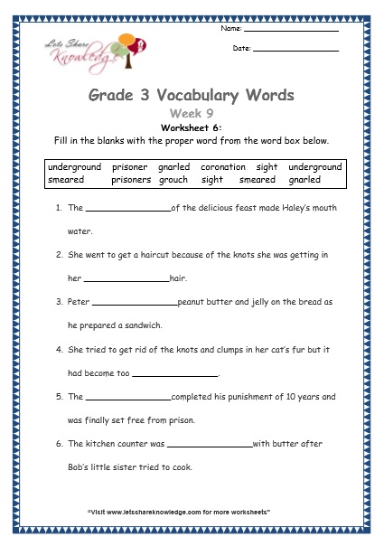  grade 3 vocabulary worksheets Week 9 worksheet 6