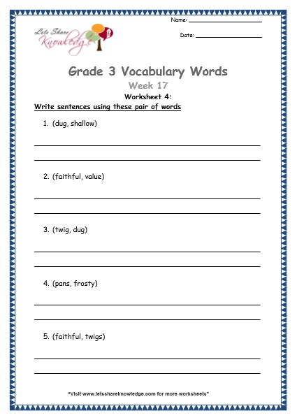  grade 3 vocabulary worksheets Week 17 worksheet 4