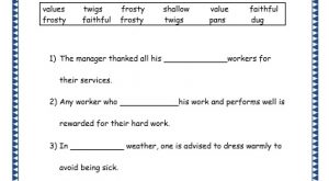 Grade 3: Vocabulary Worksheets Week 17 faithful, frosty, dug, value, shallow, twig, pan