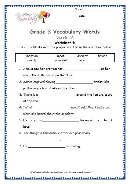  grade 3 vocabulary worksheets Week 18 worksheet 4