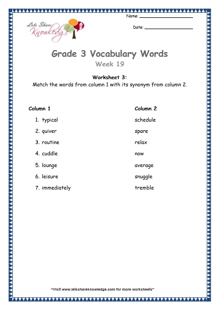  grade 3 vocabulary worksheets Week 19 worksheet 3