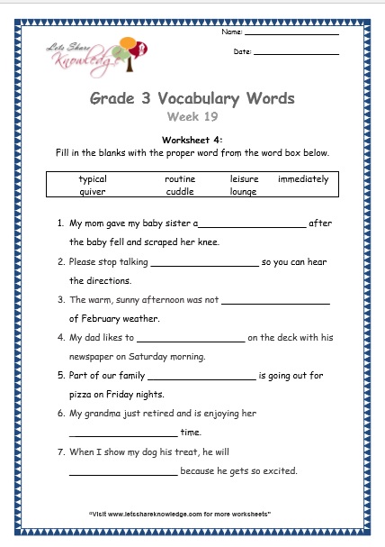  grade 3 vocabulary worksheets Week 19 worksheet 4