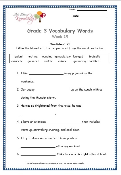  grade 3 vocabulary worksheets Week 19 worksheet 7