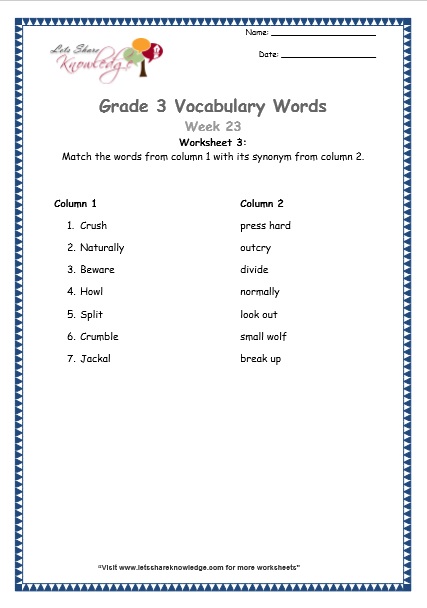  grade 3 vocabulary worksheets Week 23 worksheet 3