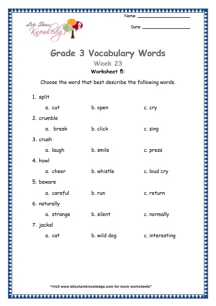  grade 3 vocabulary worksheets Week 23 worksheet 5