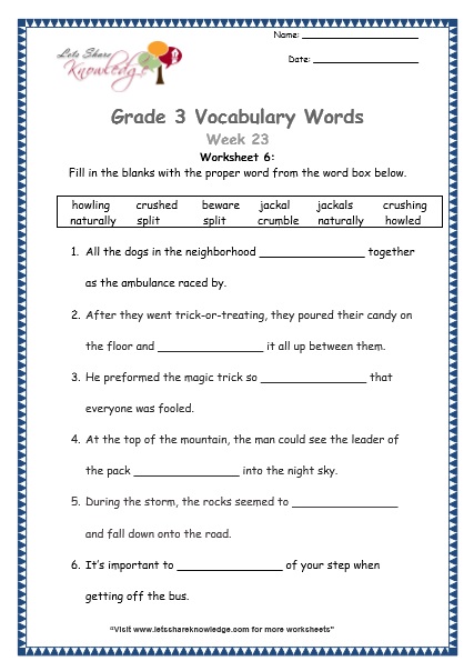  grade 3 vocabulary worksheets Week 23 worksheet 6