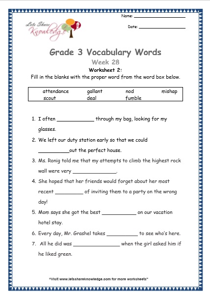 grade 3 vocabulary worksheets week 28 lets share knowledge