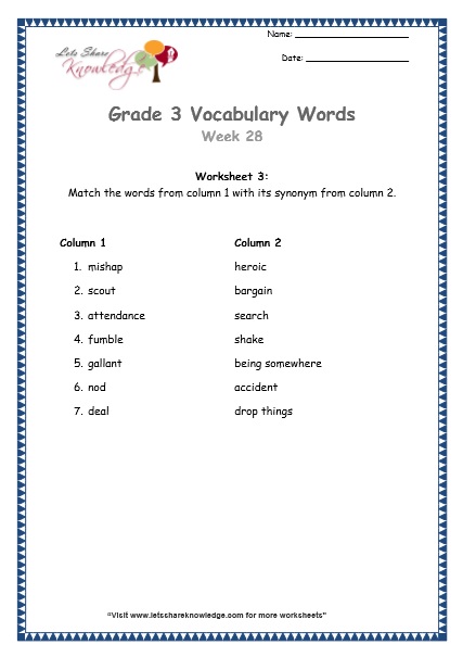  grade 3 vocabulary worksheets Week 28 worksheet 3